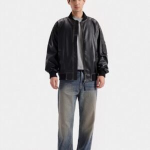Faux Leather Bomber Jacket