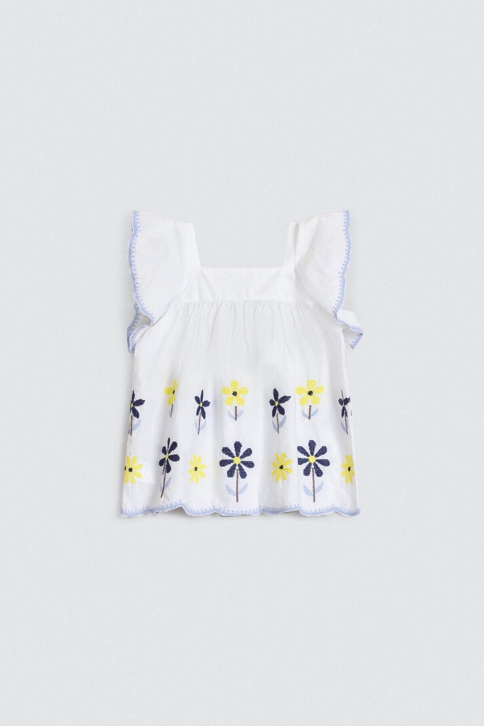 Embroidered Blouse With Ruffle Sleeves