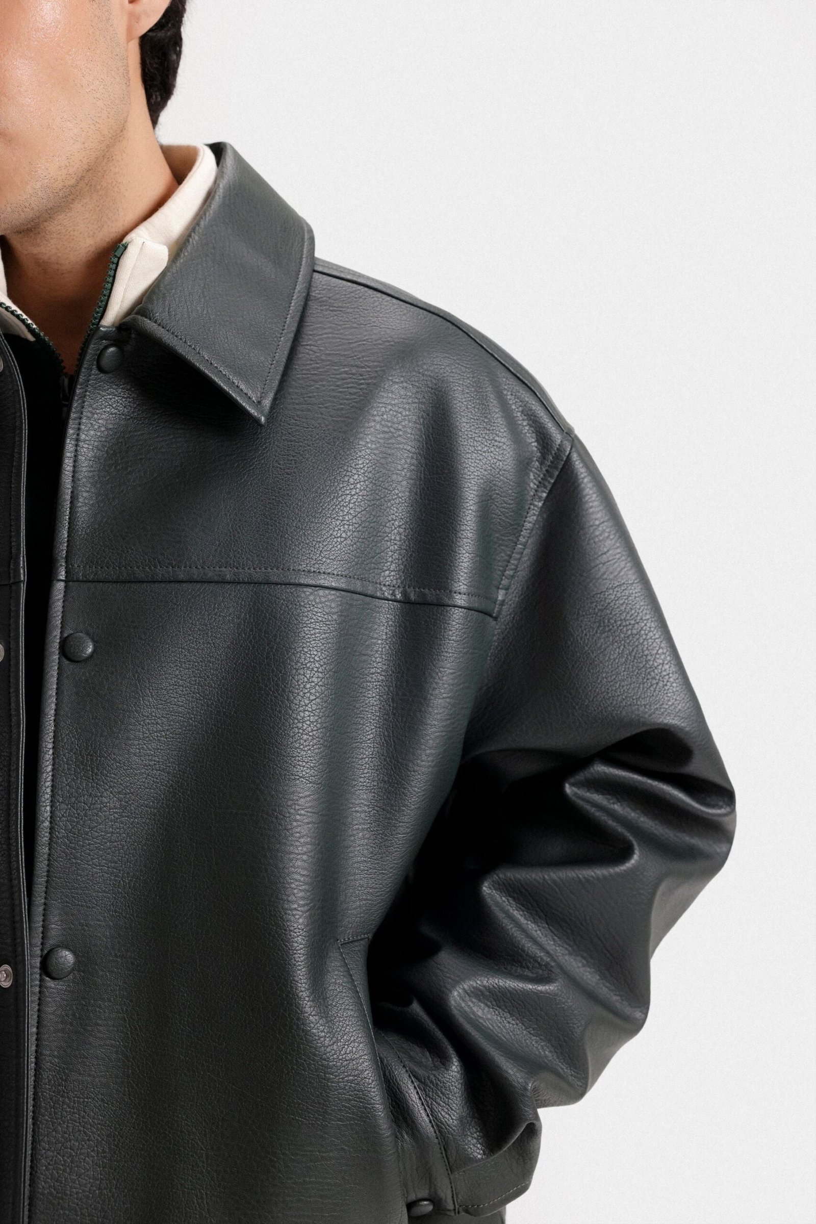 Faux Leather Bomber Jacket - Image 5