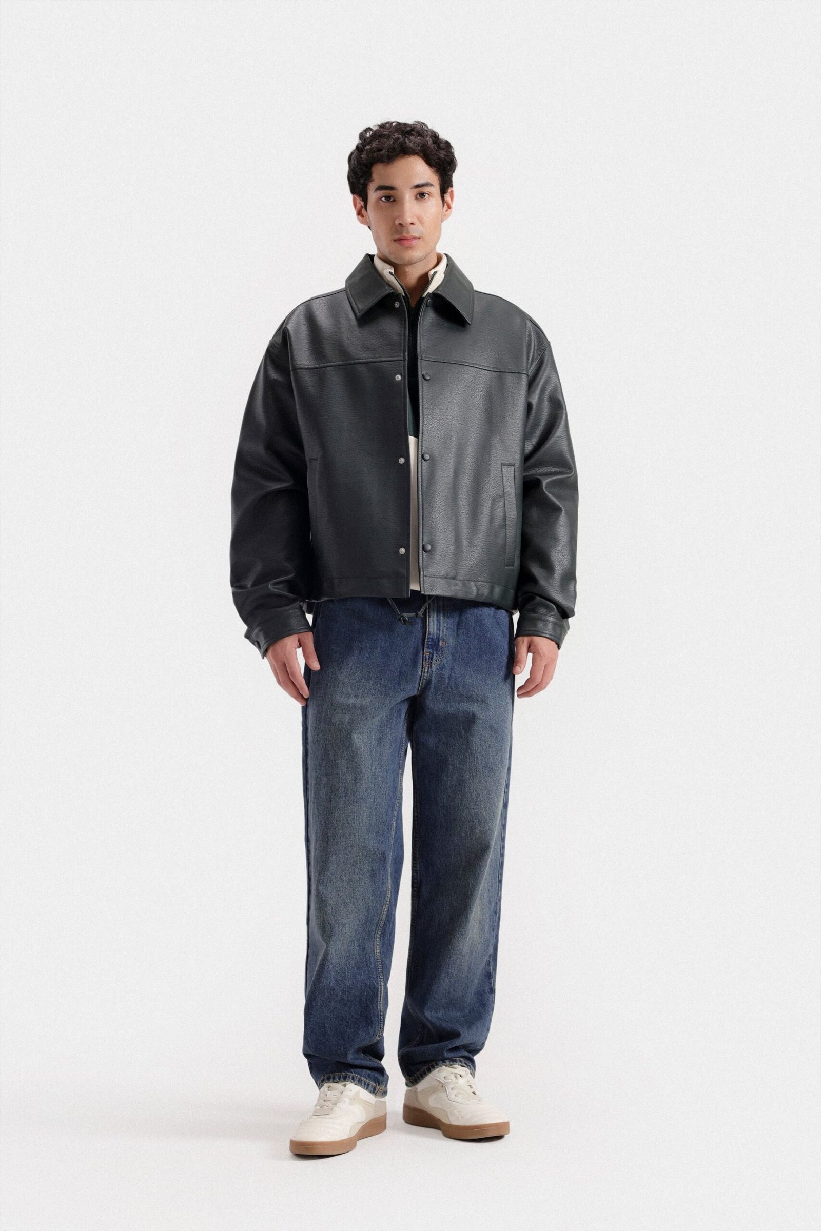 Faux Leather Bomber Jacket - Image 4
