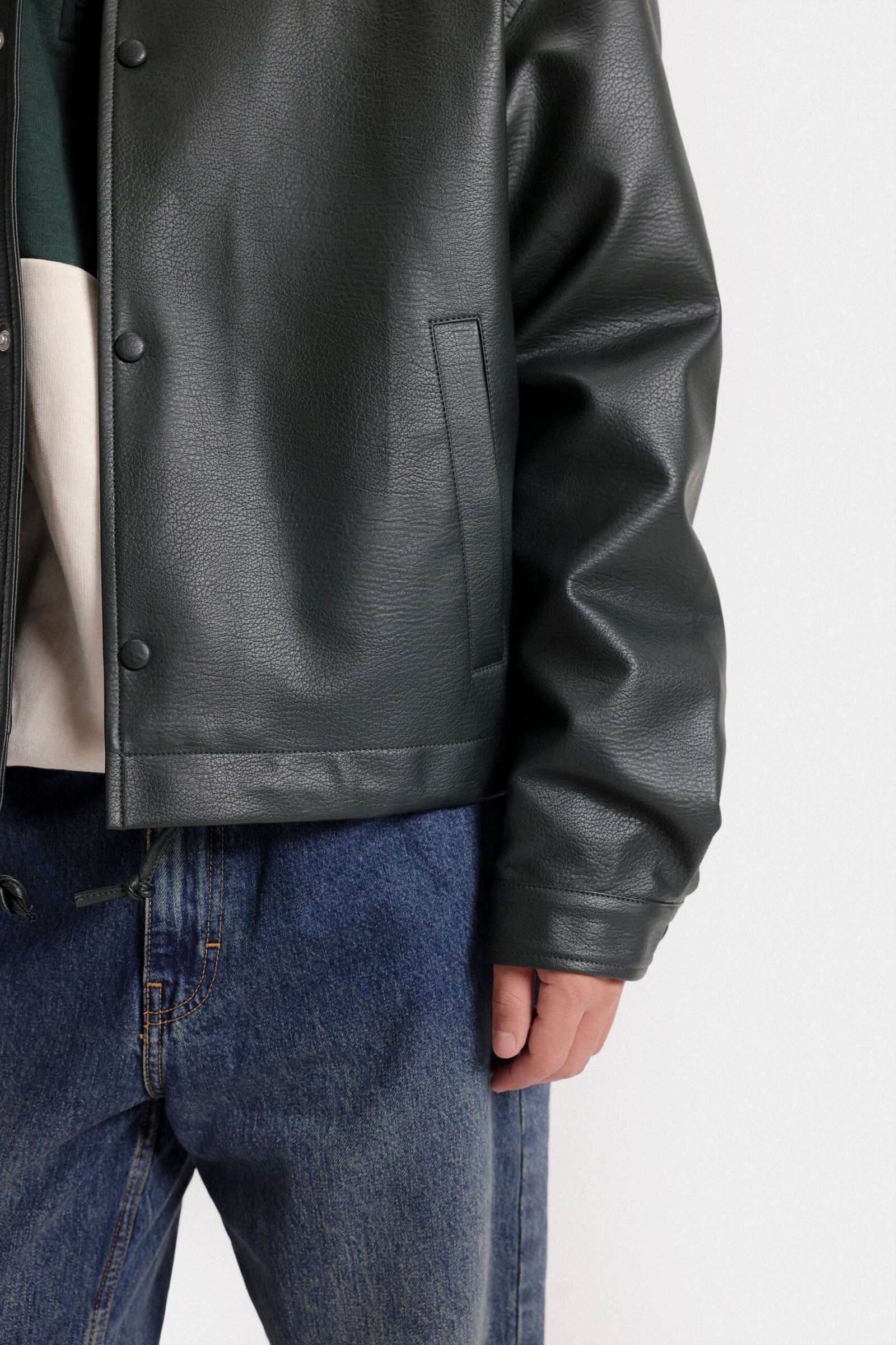 Faux Leather Bomber Jacket - Image 6
