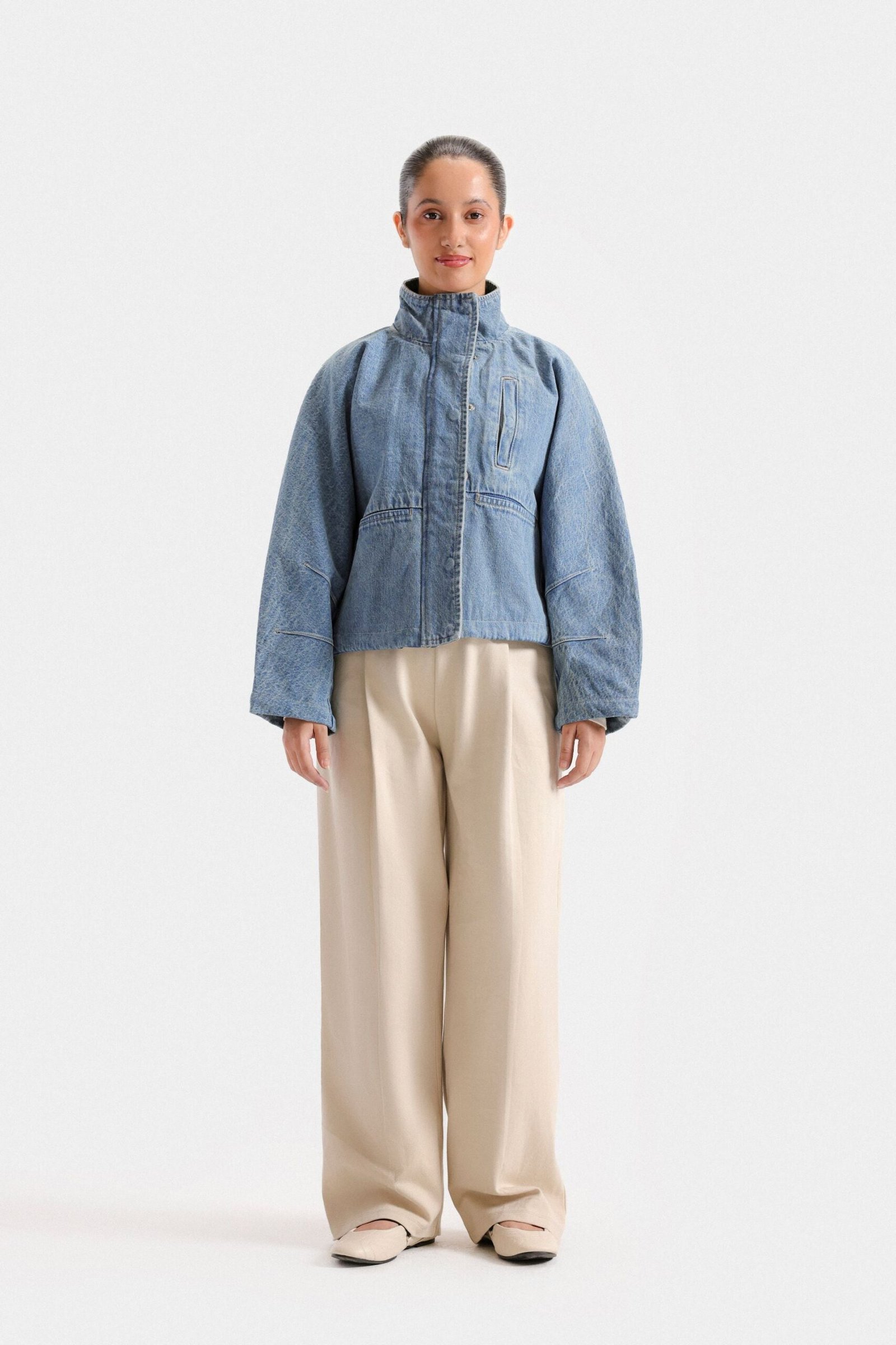 Cropped Batwing Denim Jacket