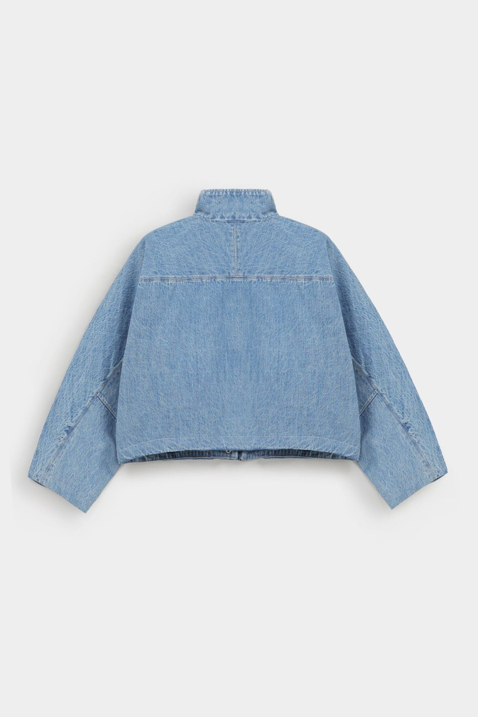 Cropped Batwing Denim Jacket - Image 7