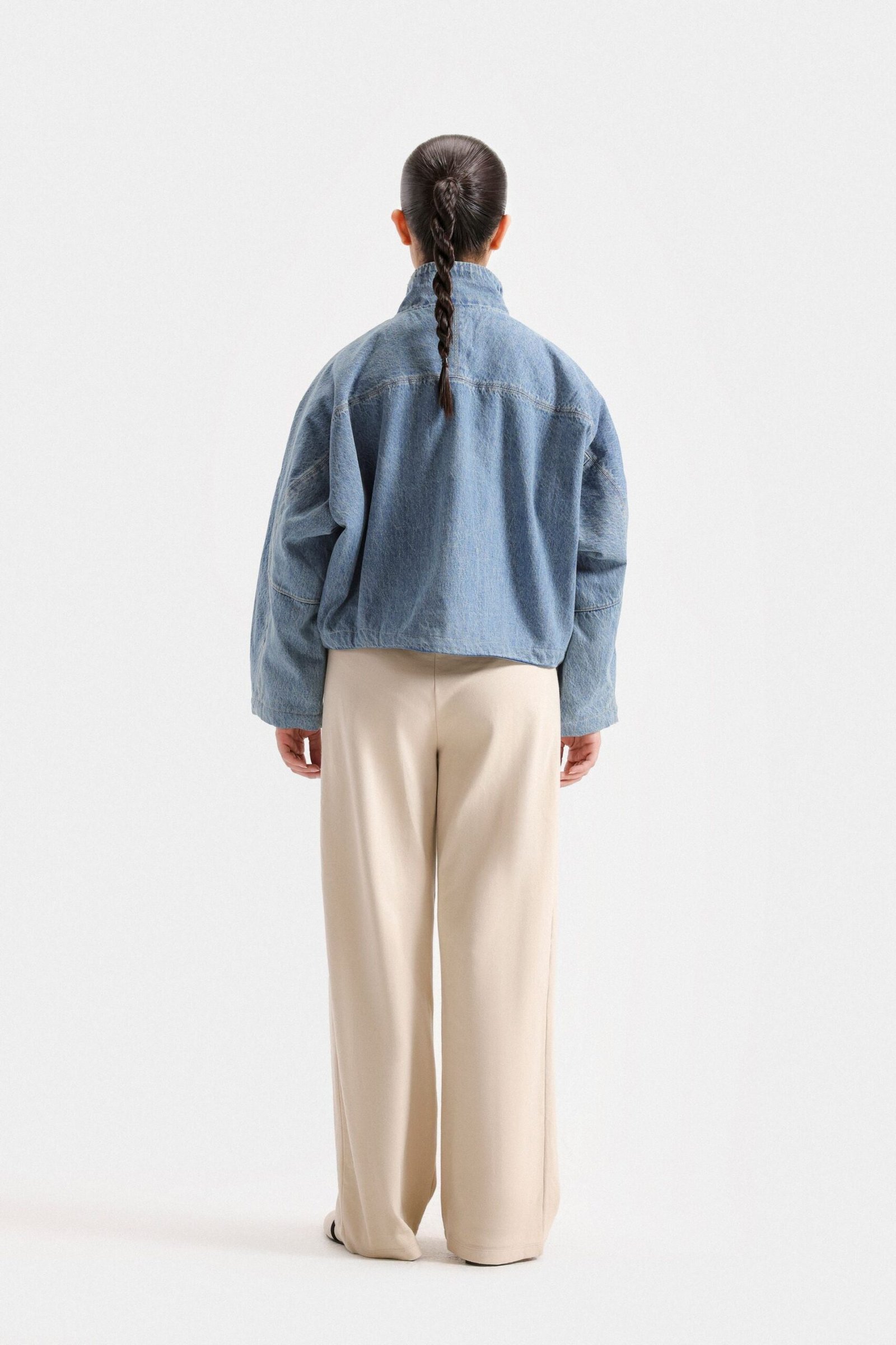 Cropped Batwing Denim Jacket - Image 4