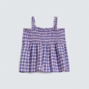 Checkered Blouse With Shirring Detail