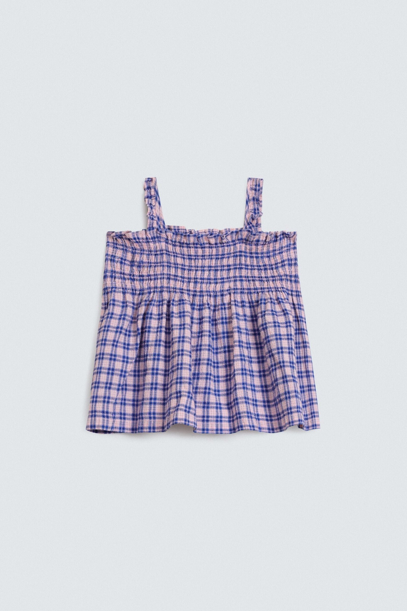 Checkered Blouse With Shirring Detail