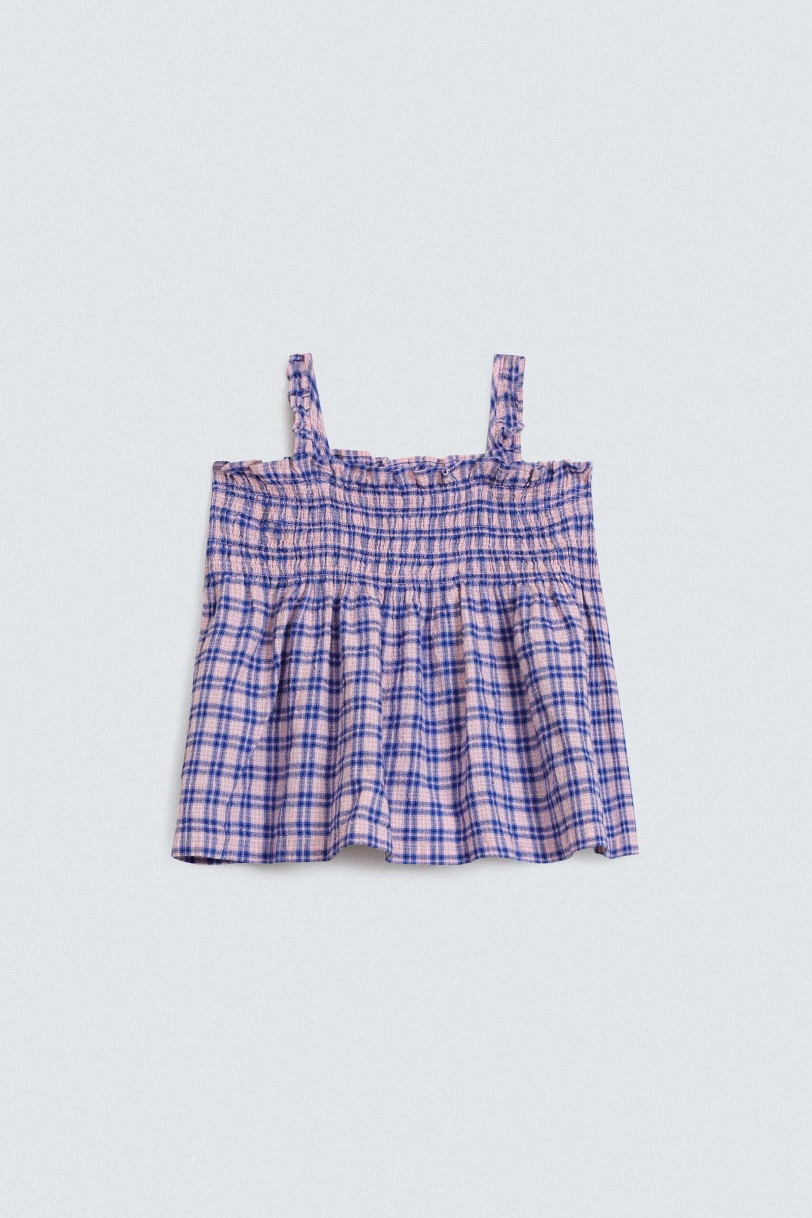 Checkered Blouse With Shirring Detail - Image 3