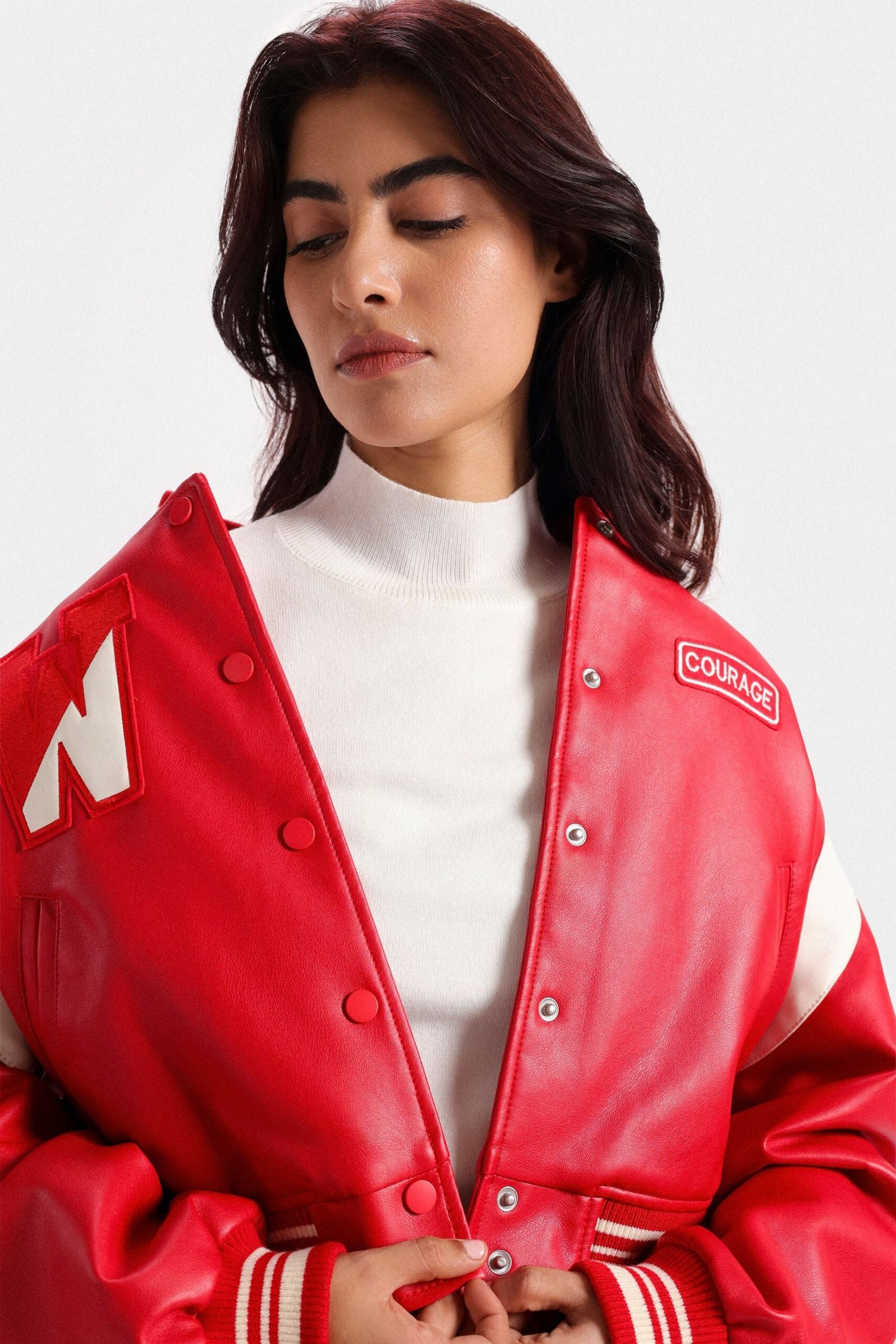 Faux Leather Varsity Jacket - Image 10