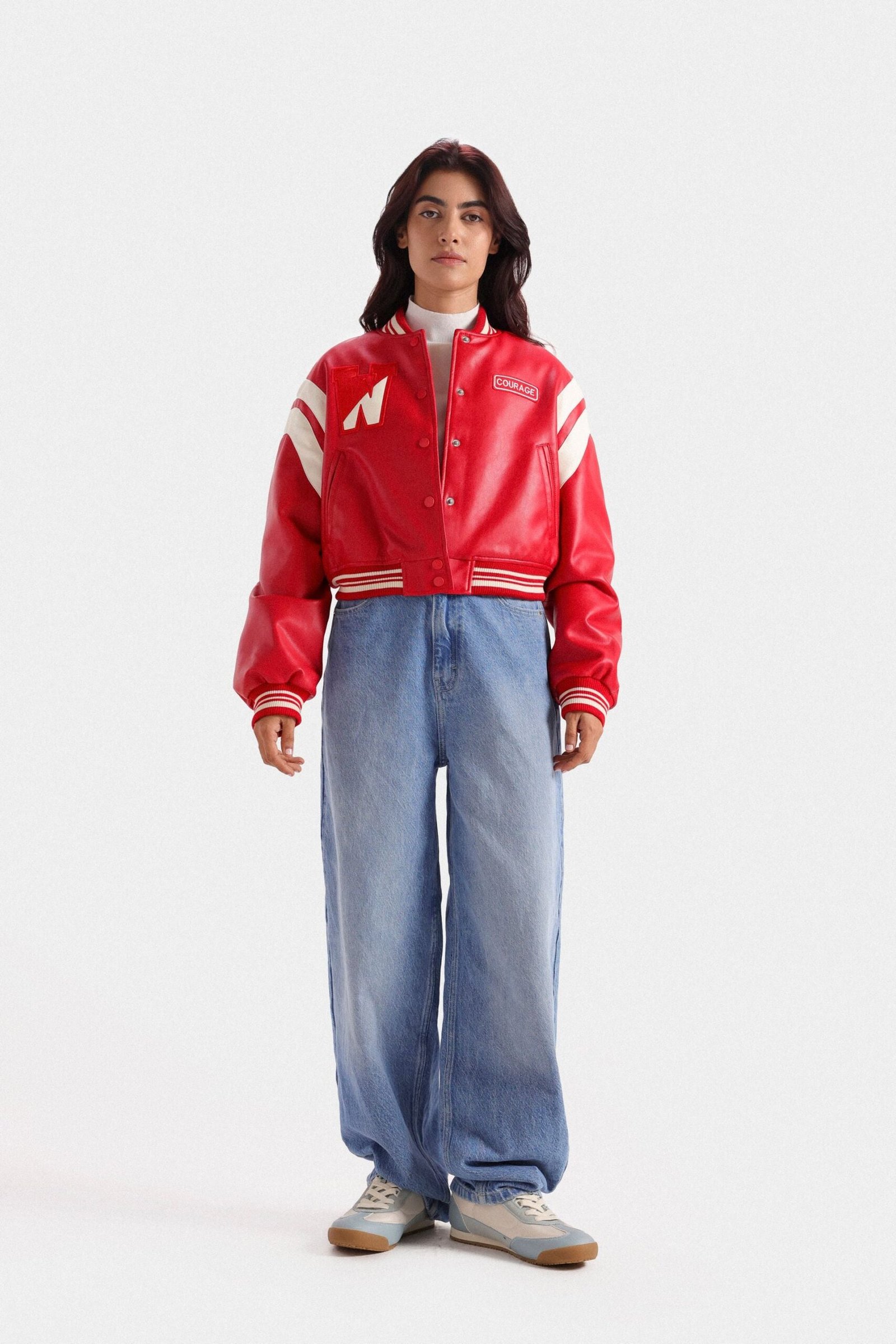 Faux Leather Varsity Jacket - Image 9