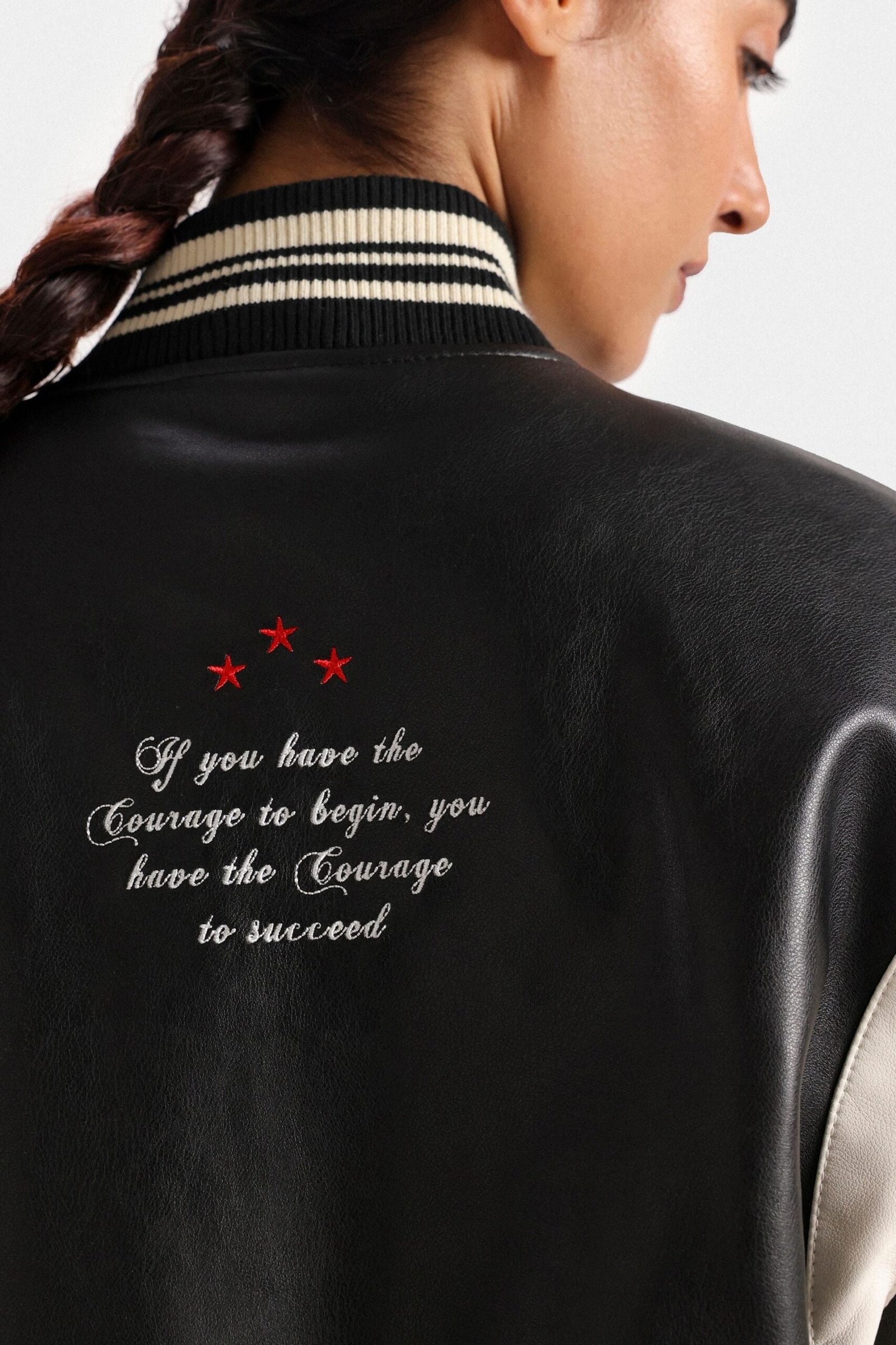Faux Leather Varsity Jacket - Image 5