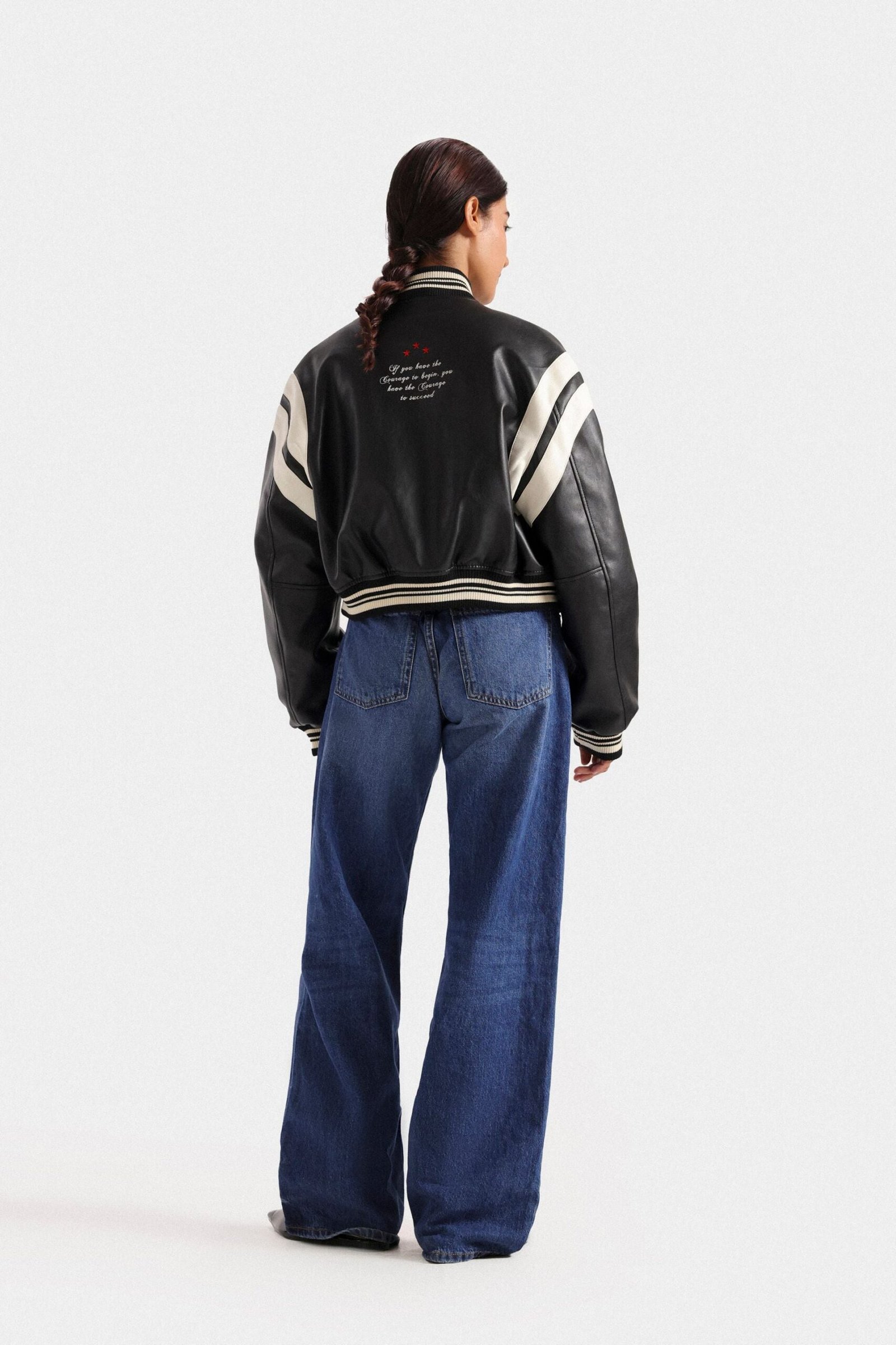 Faux Leather Varsity Jacket - Image 4