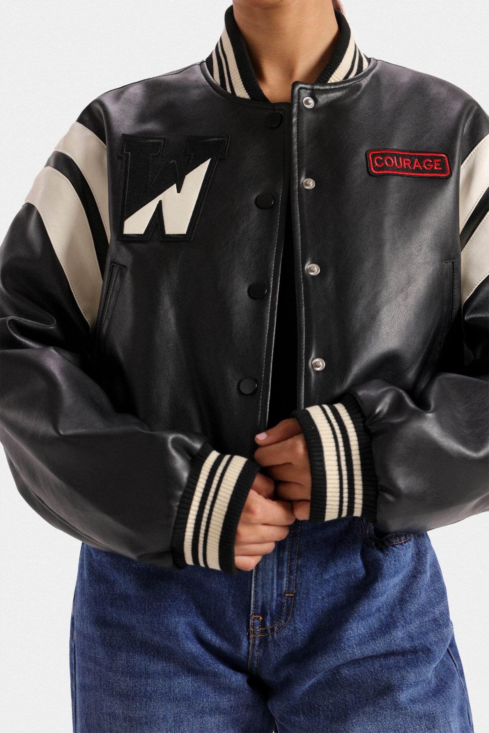 Faux Leather Varsity Jacket - Image 2