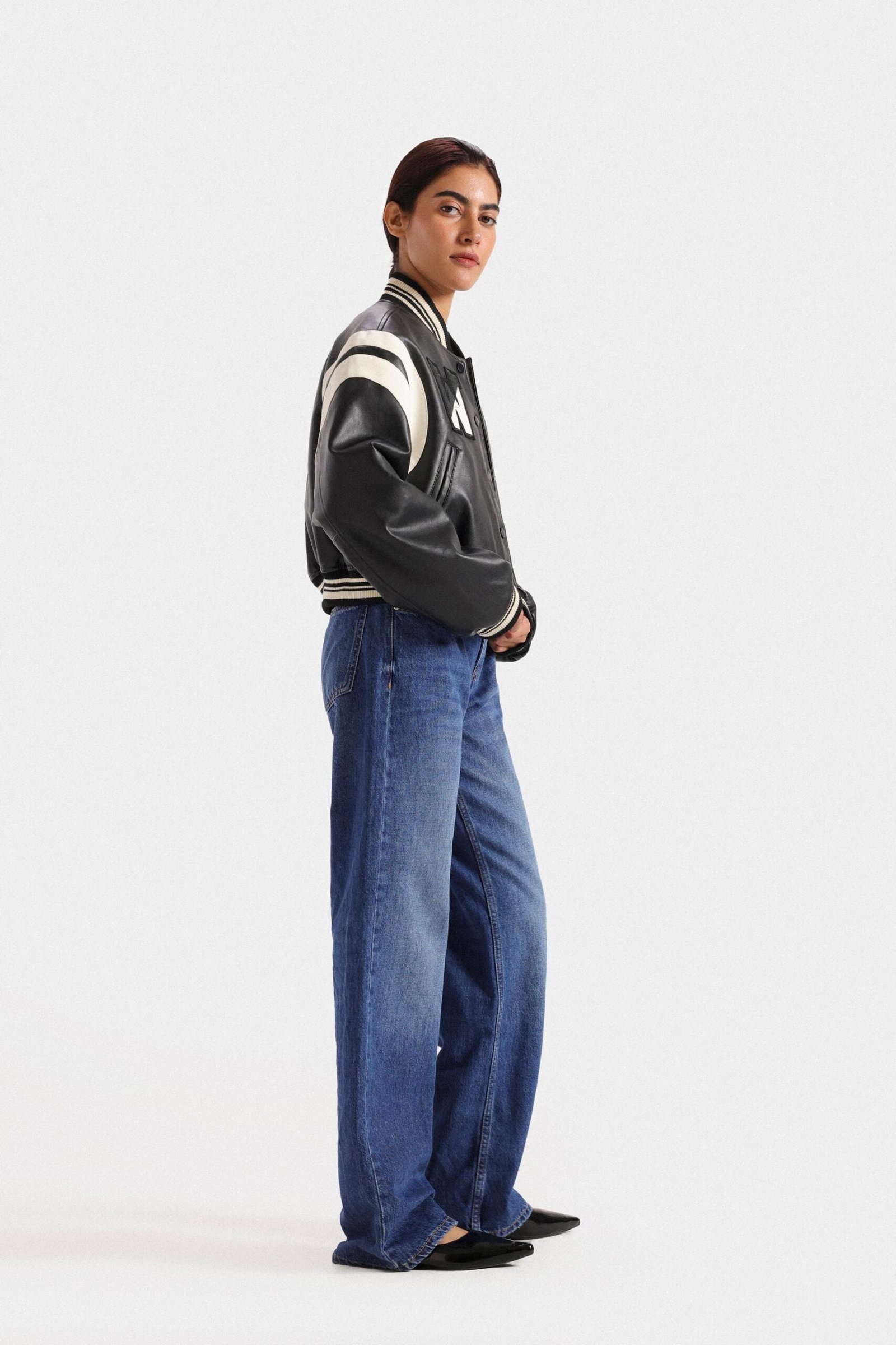 Faux Leather Varsity Jacket - Image 3
