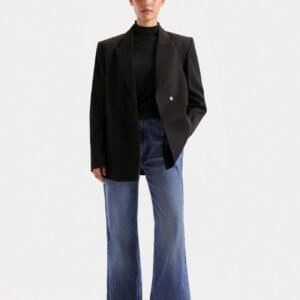 Notched Lapel Collar Straight Cut Blazer