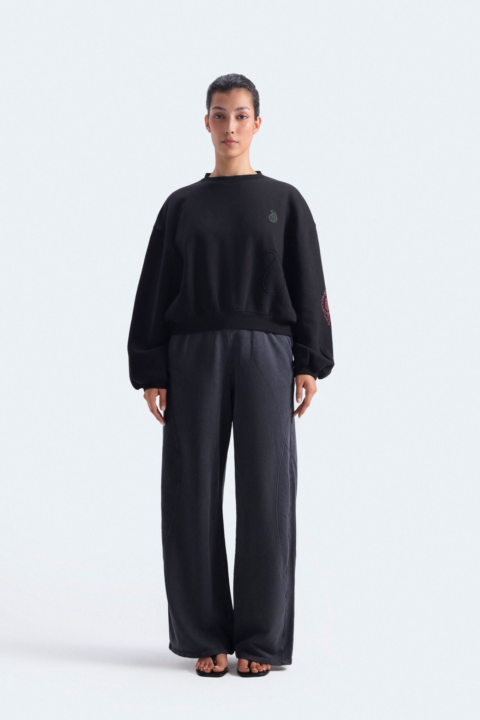 Embellished Block Print Sweatshirt