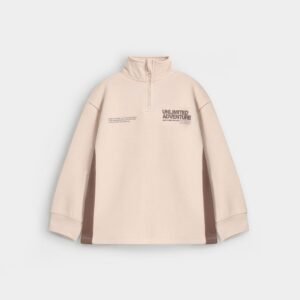 Quarter Zip-Up Slogan Print Sweatshirt