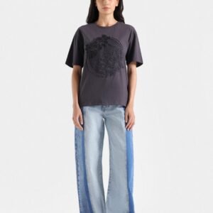 Wide Leg Contrast Jeans
