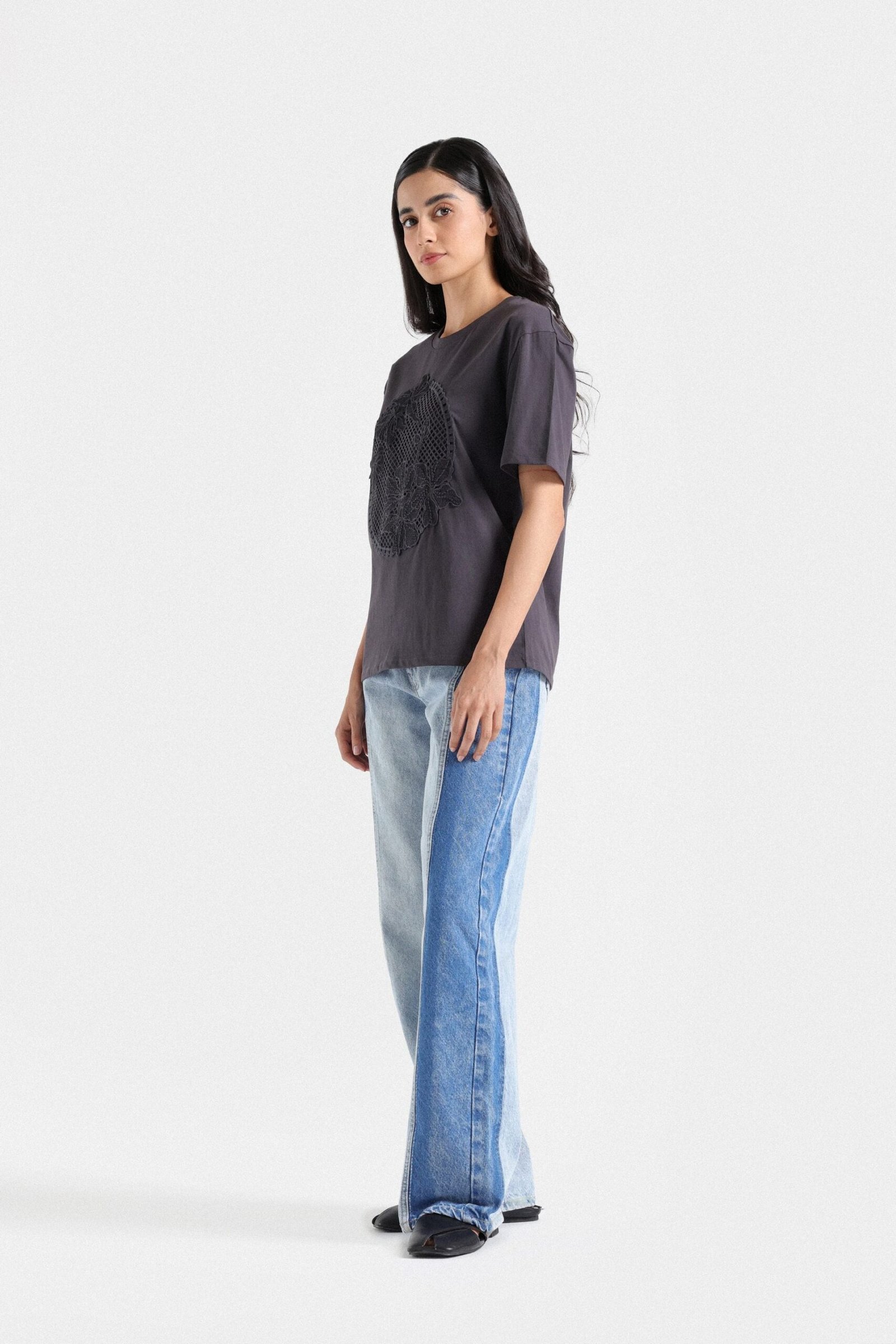 Wide Leg Contrast Jeans - Image 3