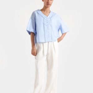 Lace Stitching Cropped Shirt