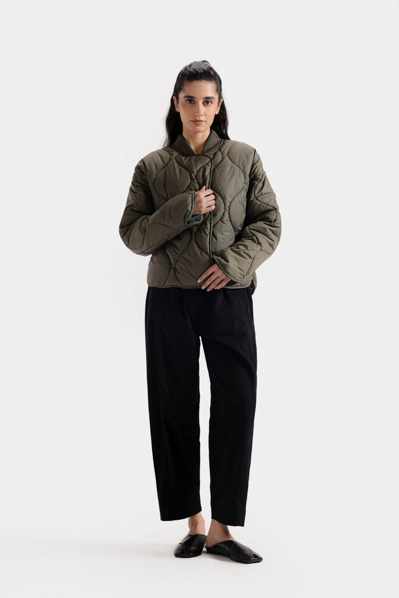 High-Waisted Straight Trousers