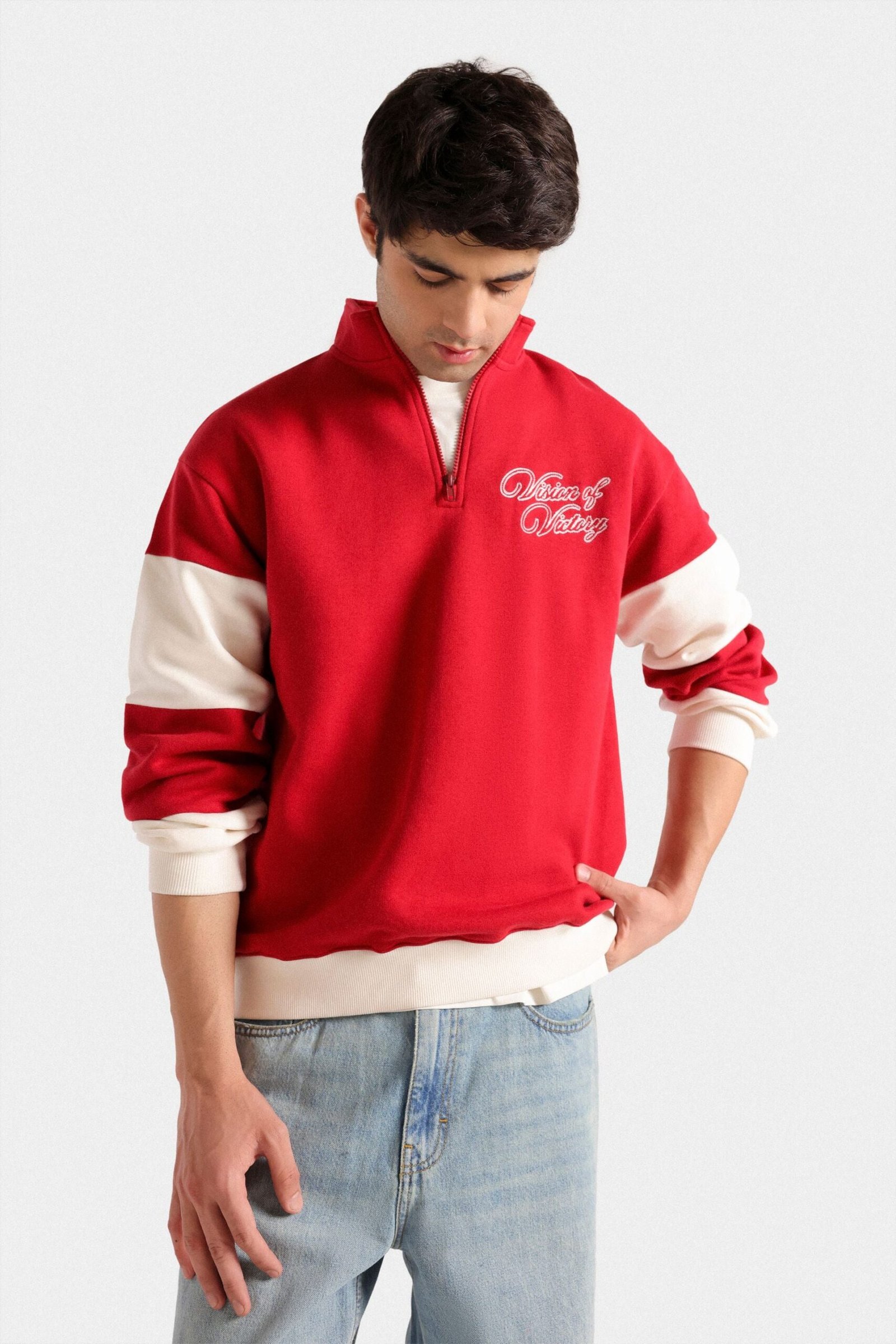 Embroidered Quarter Zip-Up Sweatshirt - Image 2