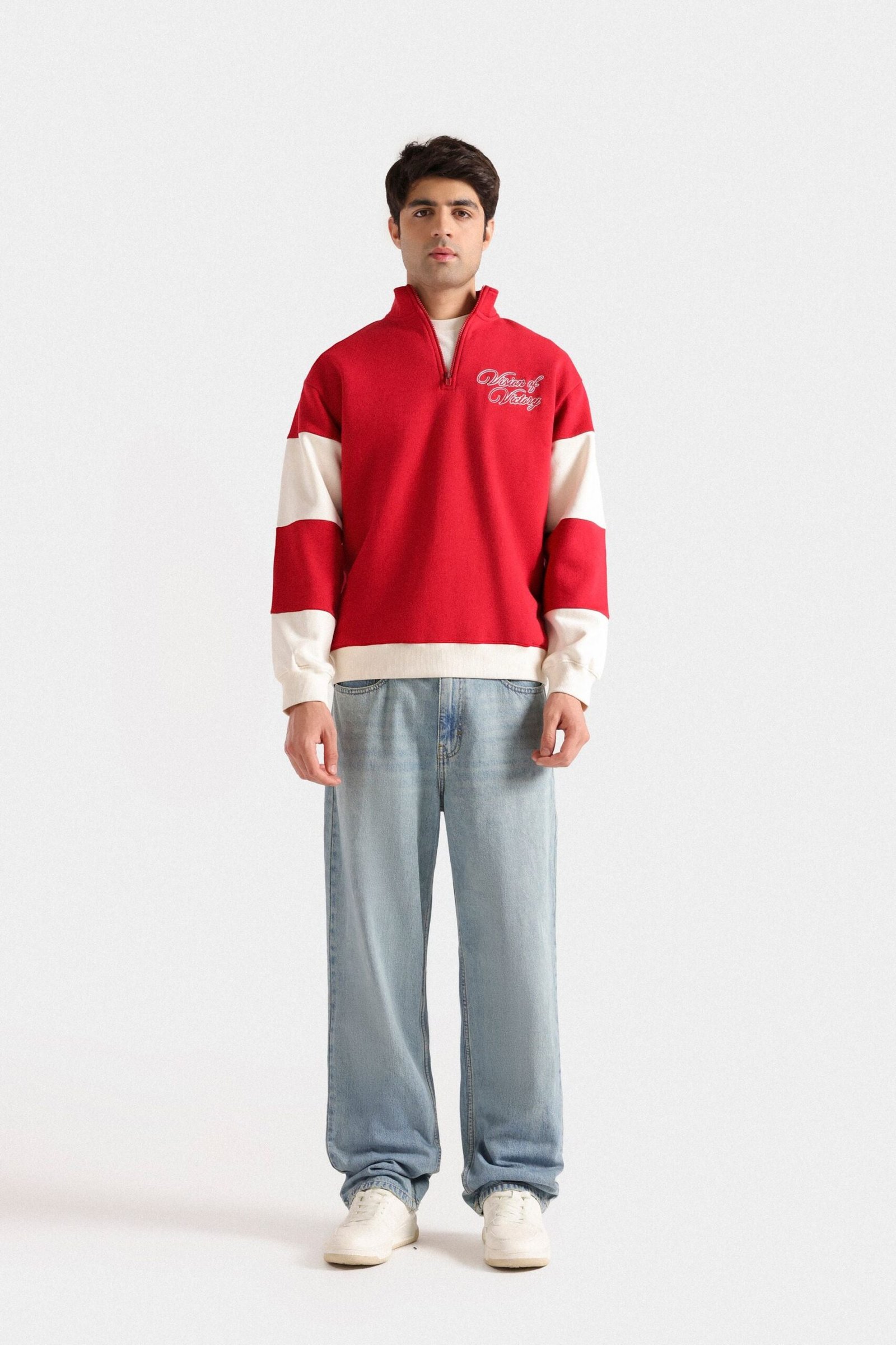 Embroidered Quarter Zip-Up Sweatshirt