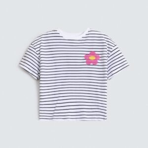 Cropped Stripped T-Shirt With Crochet Detail