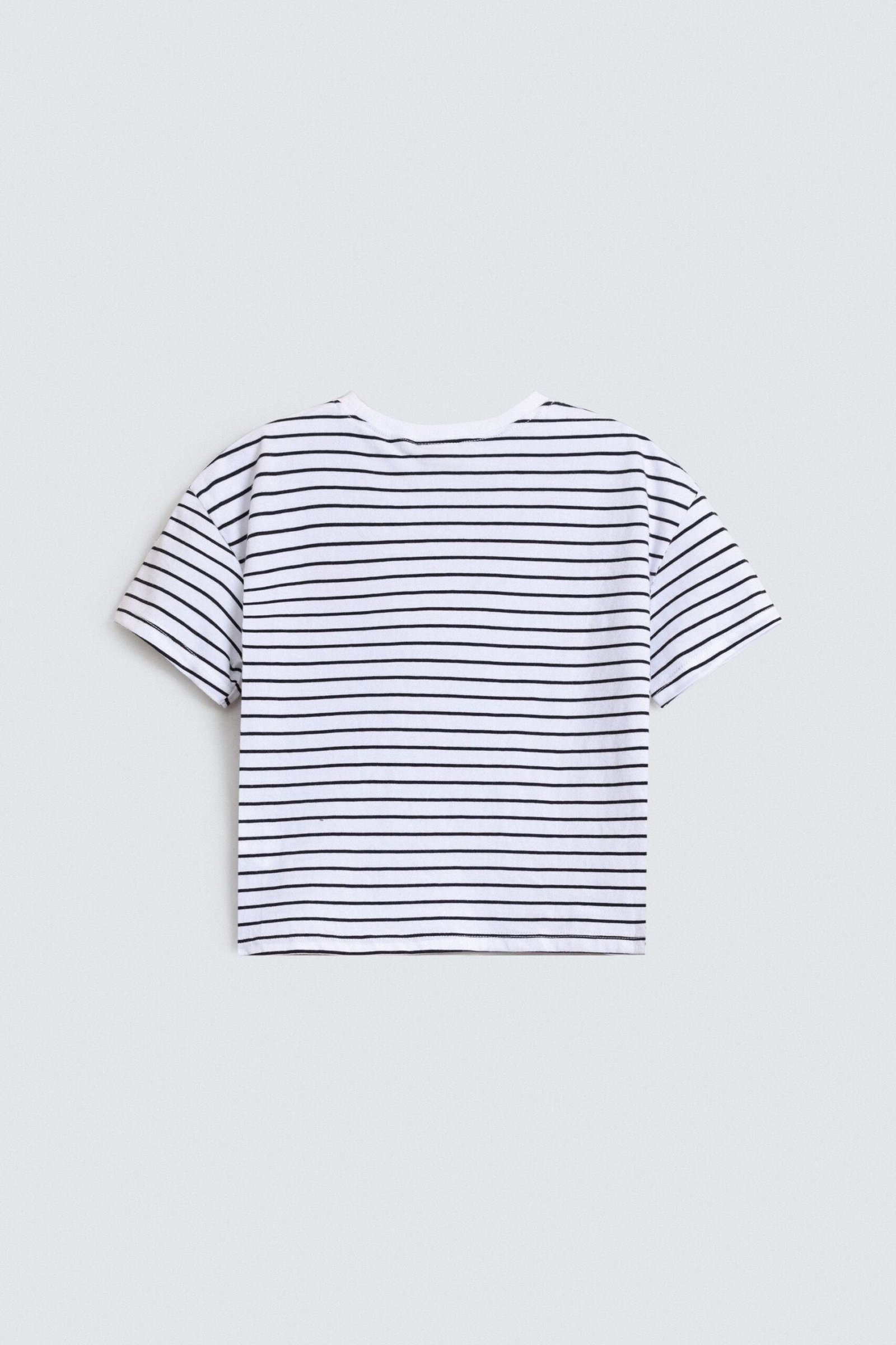 Cropped Stripped T-Shirt With Crochet Detail - Image 3