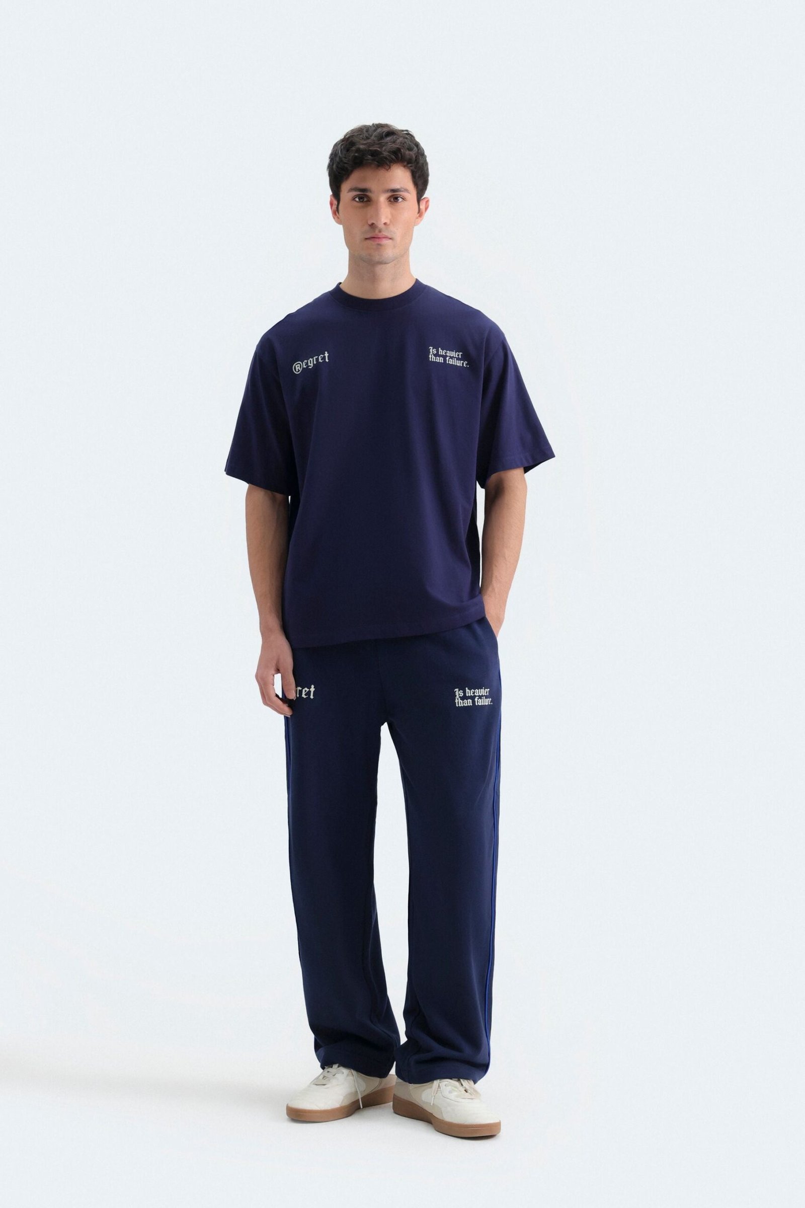 Slogan Print Trousers With Piping Detail