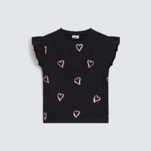 Embellished T-Shirt With Ruffle Sleeves