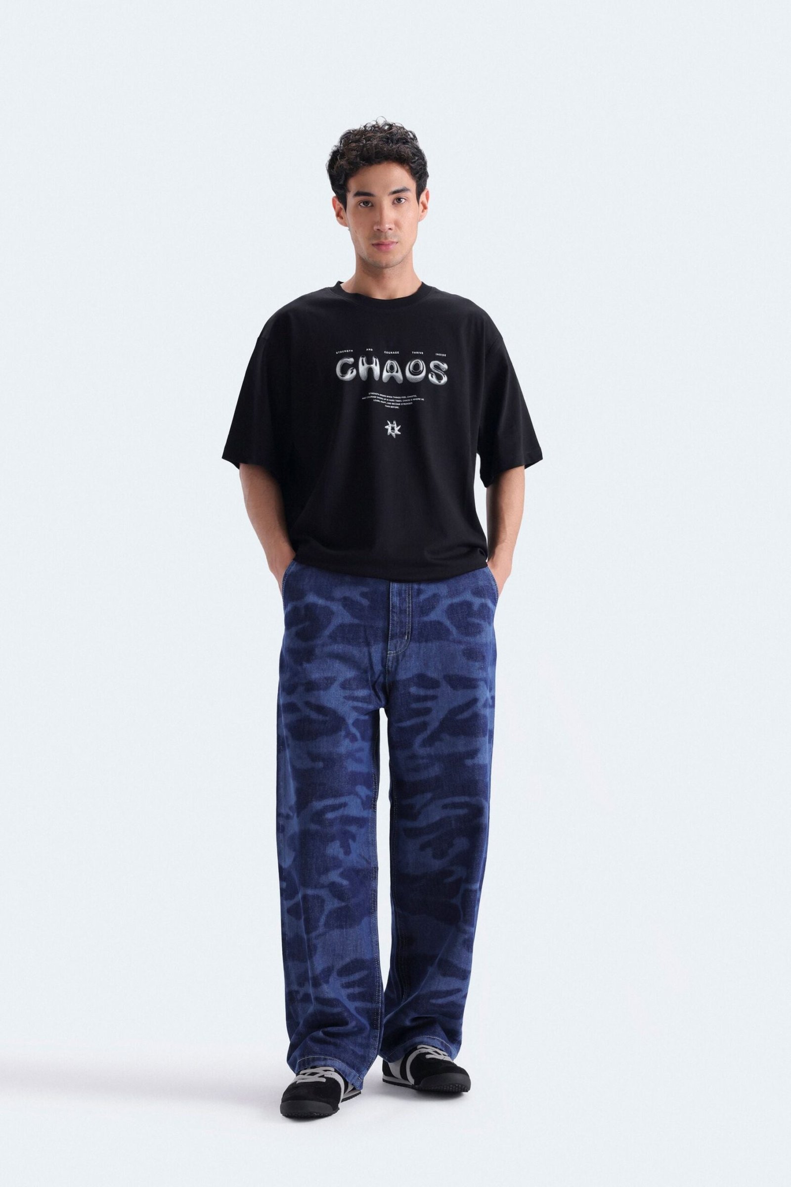 Skater Fit Jeans With Laser Print