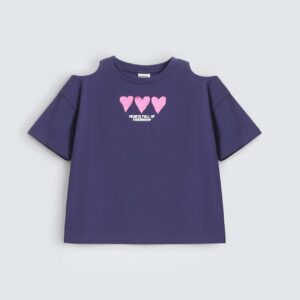 Cropped Slogan Print T-Shirt With Cutout Detail