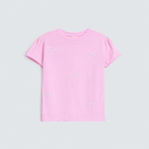 Embellished T-Shirt With Puff Sleeves