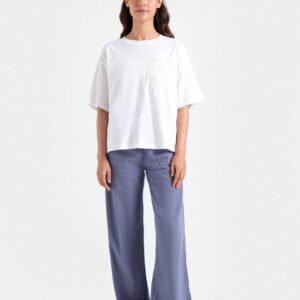 Cropped T-shirt with Crochet Pocket