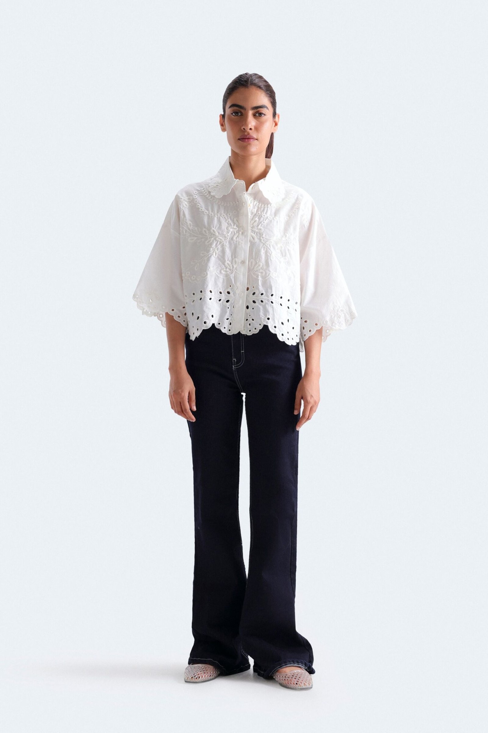 Cropped Embroidered Shirt
