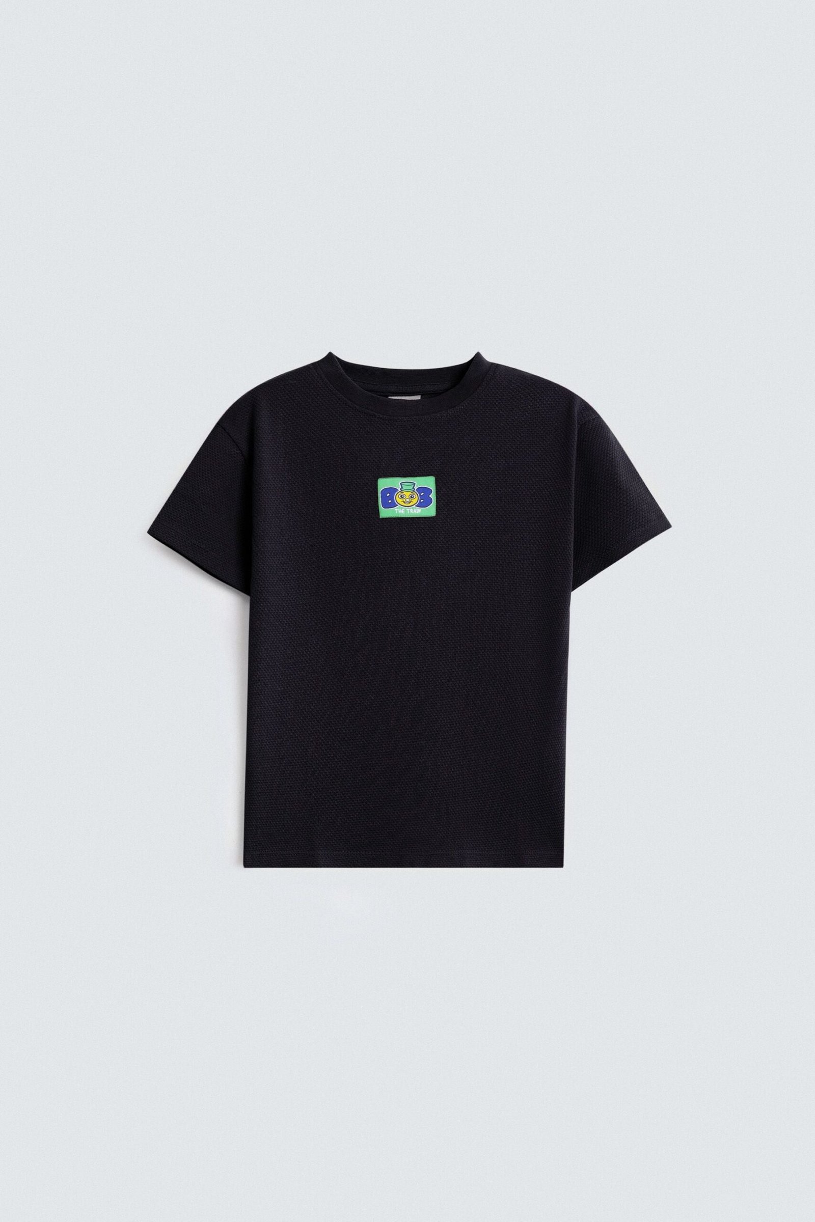 Textured T-Shirt With Label Patch - Image 4