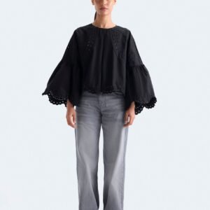 Cropped Embroidered Schiffli Blouse