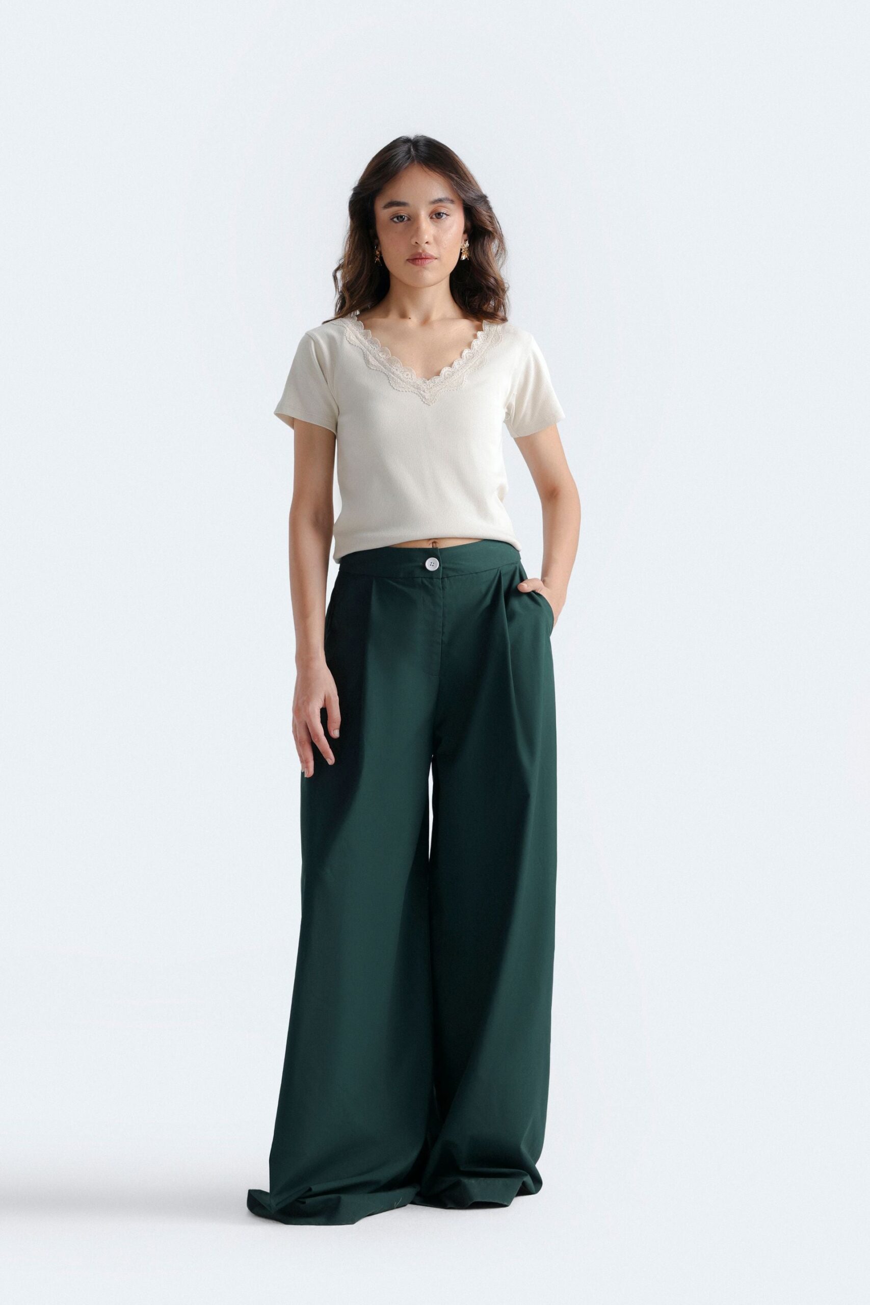 Cropped T-Shirt With Lace Detail