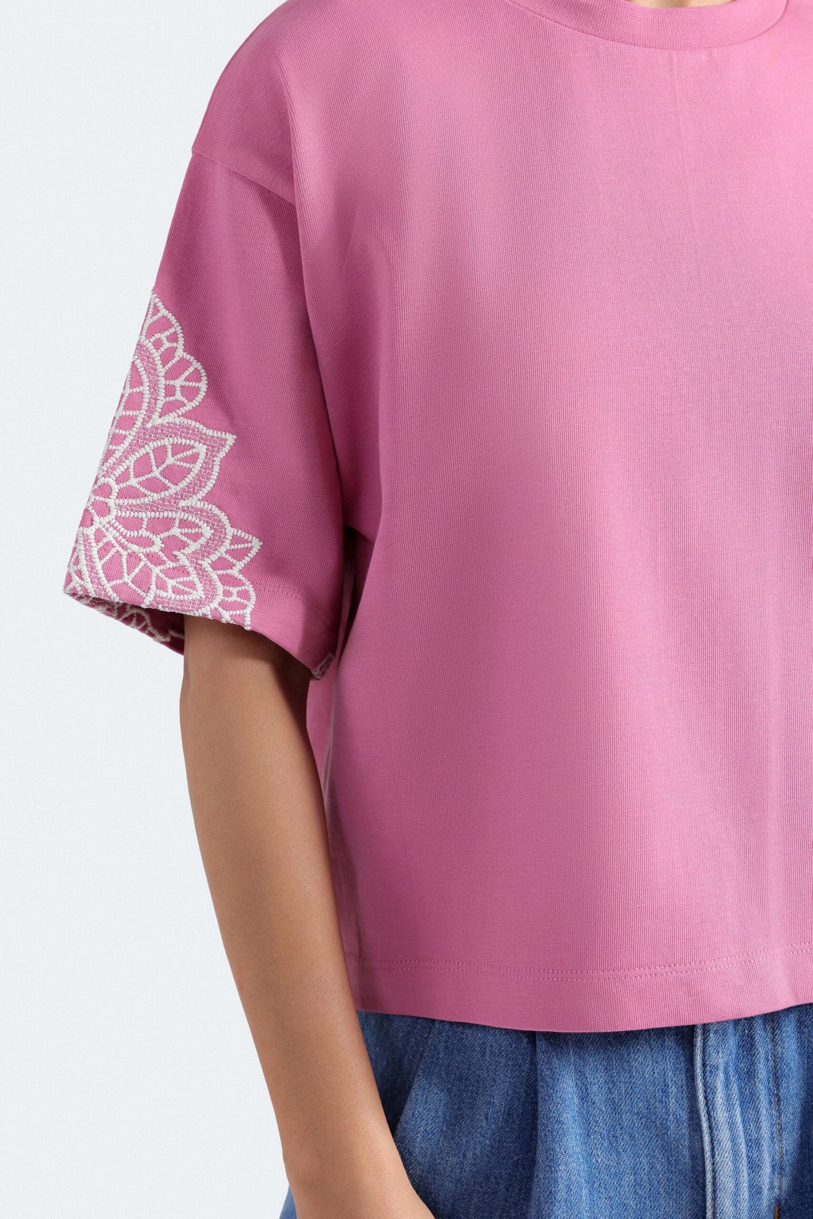 Cropped Embroidered T-Shirt - Image 2
