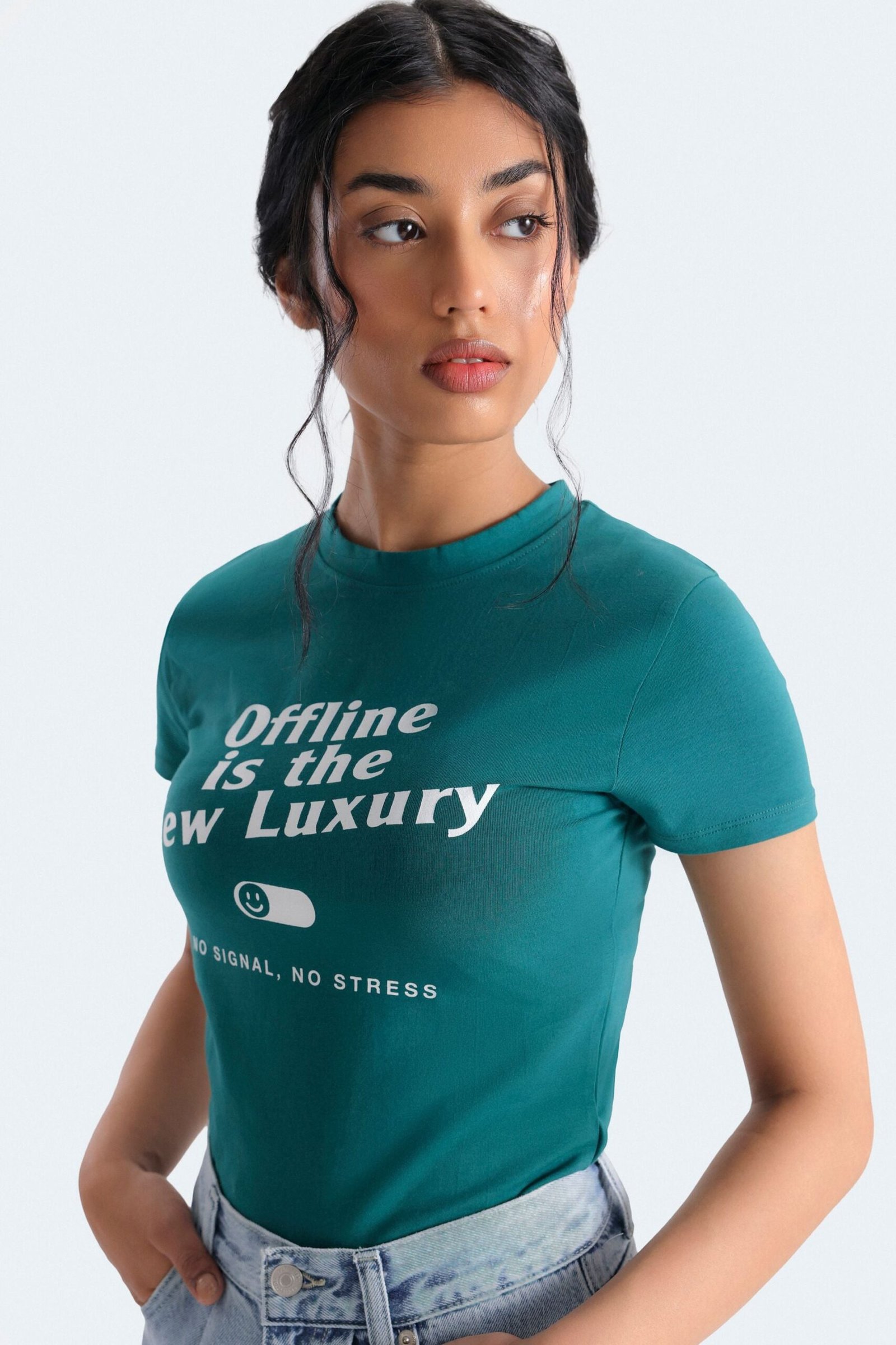 Super Cropped Slogan Print T-Shirt - Image 2