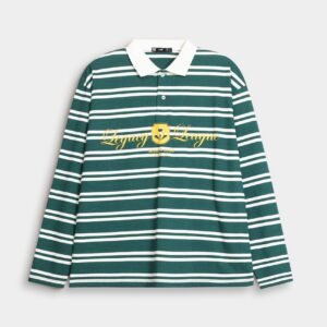 Slogan Print Striped Polo Shirt