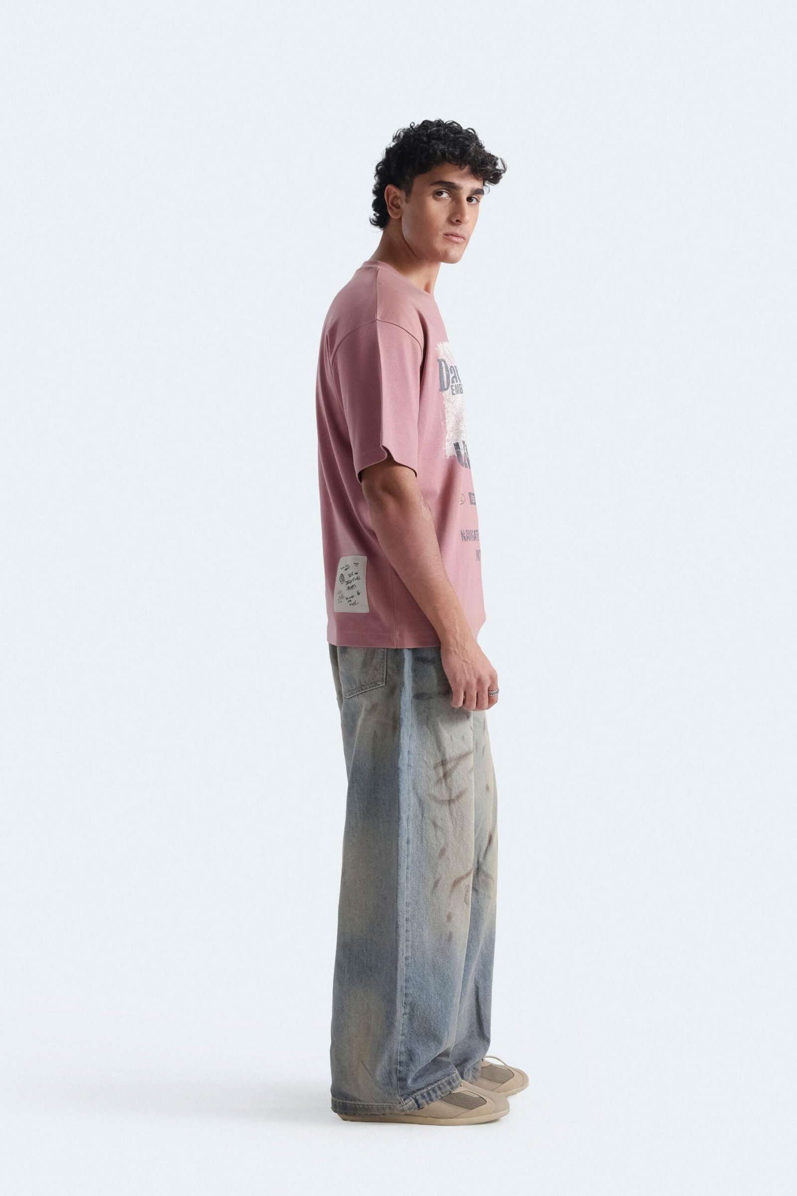 Slogan Print T-Shirt With Label Patch - Image 3