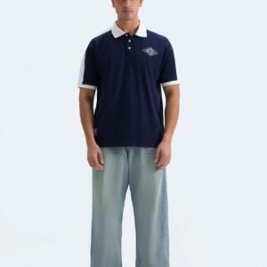Slogan Print Polo Shirt With Label Patch
