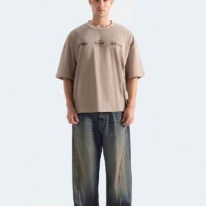 Textured Slogan Print T-Shirt