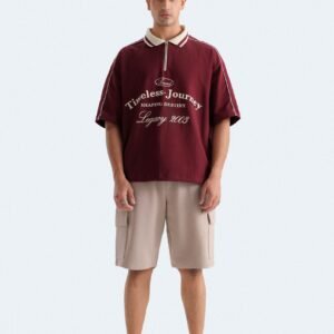 Cropped Slogan Print Polo Shirt