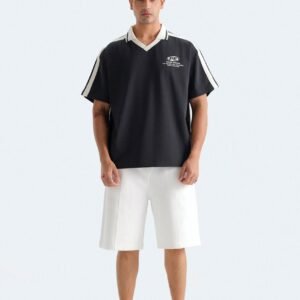 Cropped Slogan Print Polo Shirt