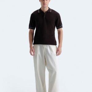 Ribbed Polo Shirt With Tipping Detail